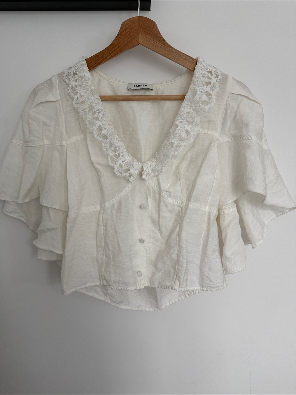 Sandro Paris White Ruffle Shirt